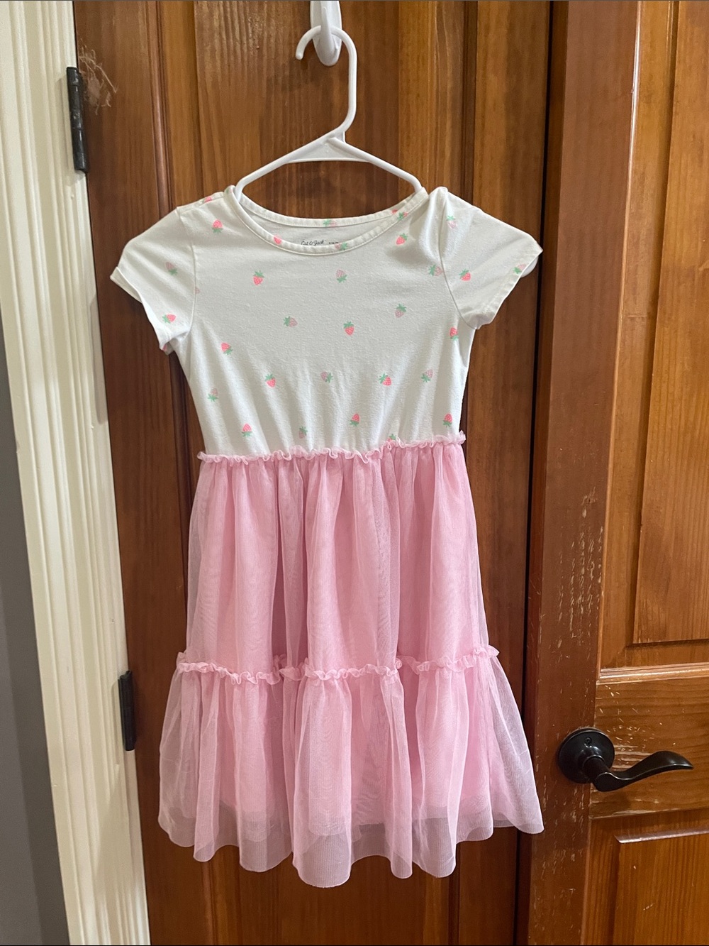 Cat & Jack White Bodice Pink Tulle Tiered Dress with Strawberry Accents